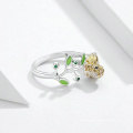 hot selling cooper ring gold bird flower open ring adjustable cubic zircon enamel ring copper